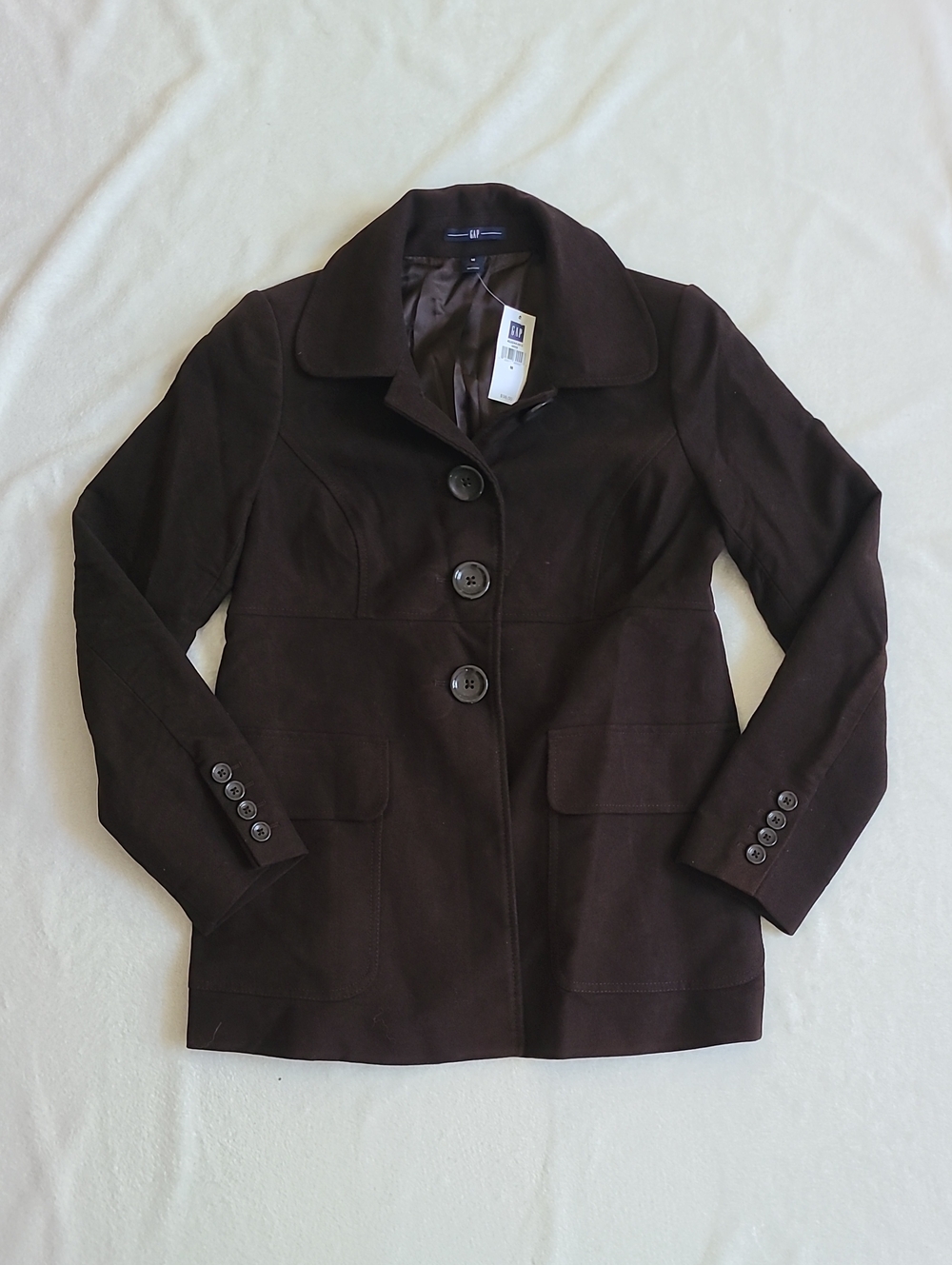 GAP Women's Dark Brown Button-Front Blazer Jacket Cotton FLAWED Vintage Medium